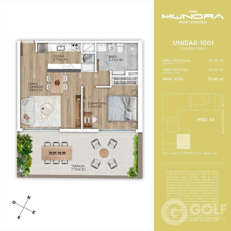 Venta apartamento penthouse 1 dormitorio con terraza en Cor