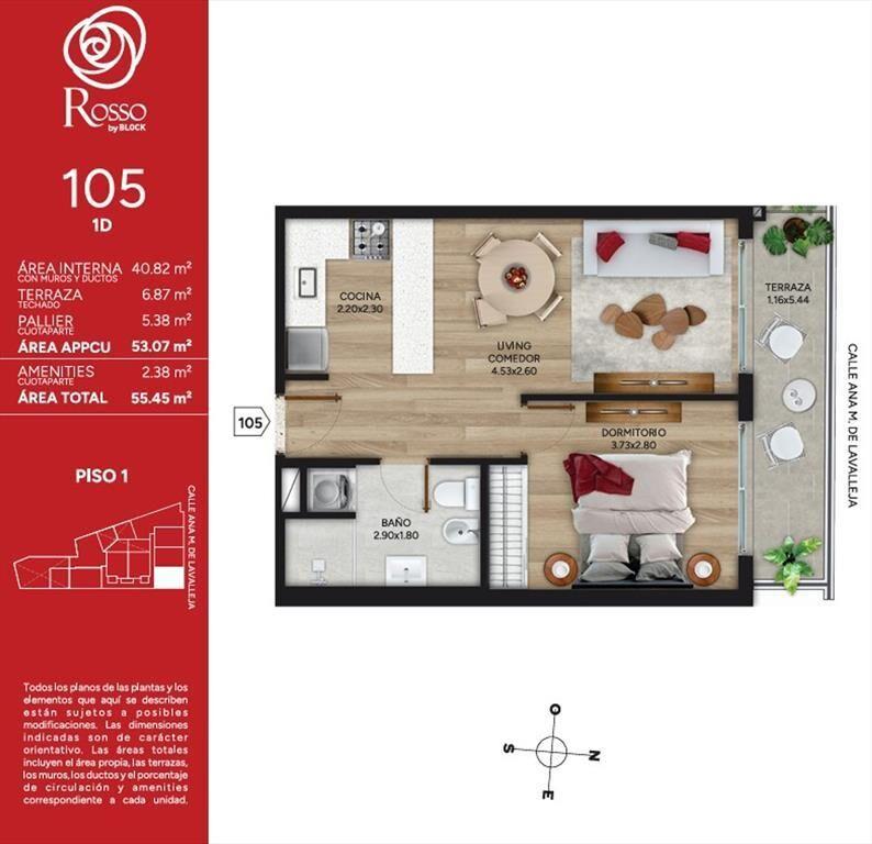 Venta Apartamento 1 Dorm Rosso Cordón Marzo2028