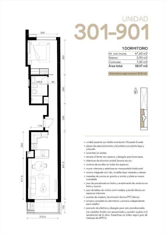 Venta Apartamento 1 Dormitorio en Cordon Sur