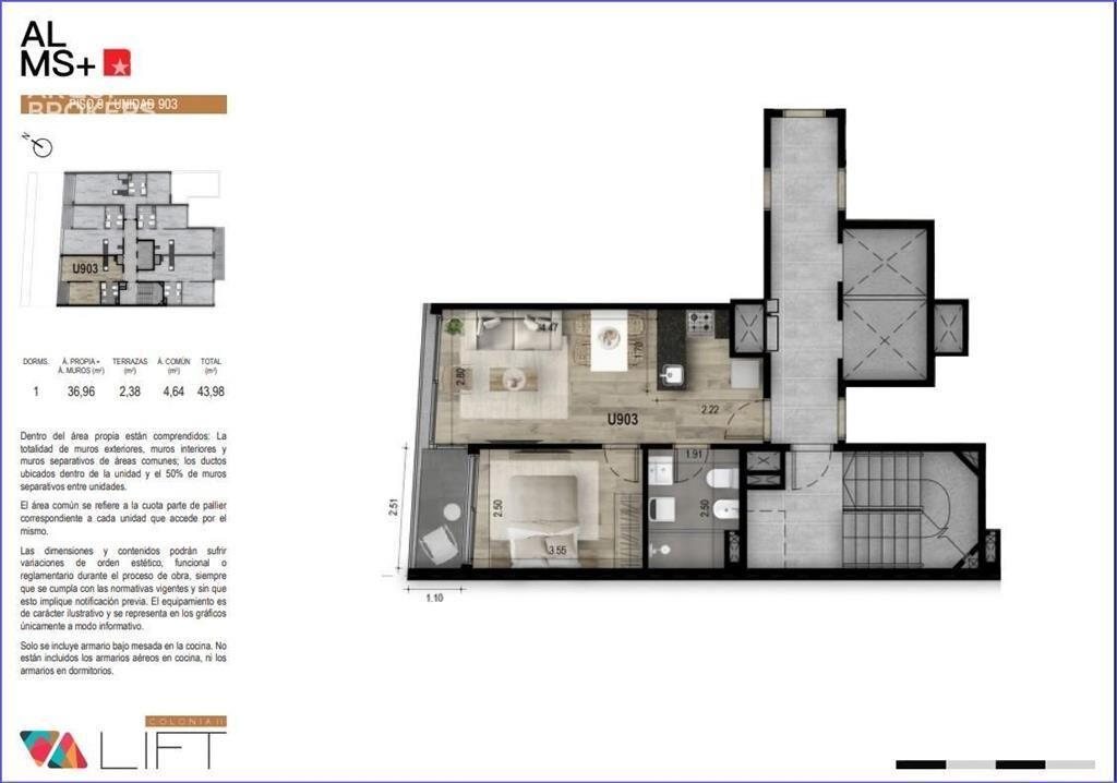 Apartamento de un dormitorio en venta en Cordón - u903