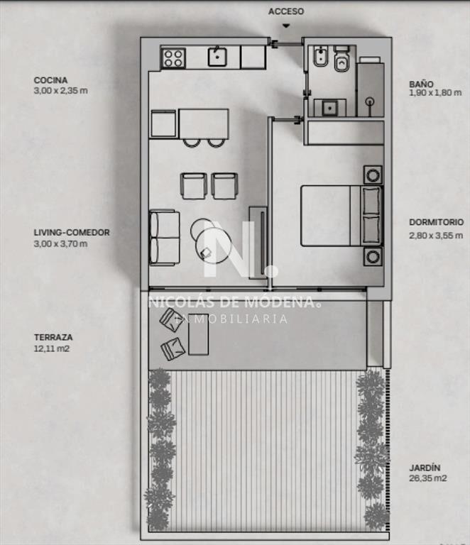 En venta apartamento de 1 dormitorio, con terraza