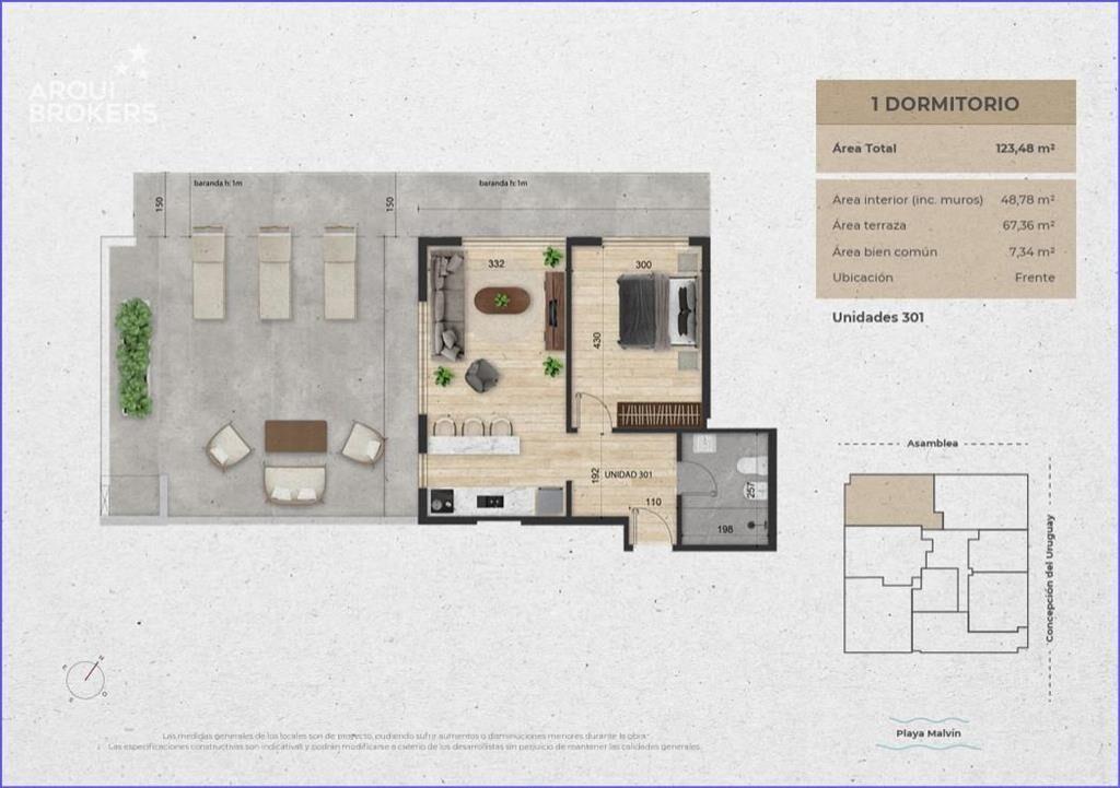 Apartamento penthouse de un dormitorio en venta en Malvín -