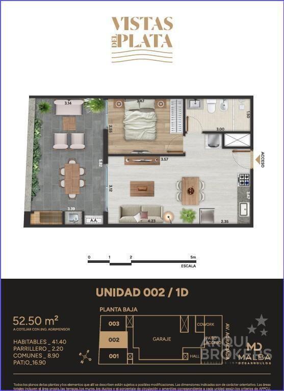 Apartamento de un dormitorio con patio en venta en Aguada