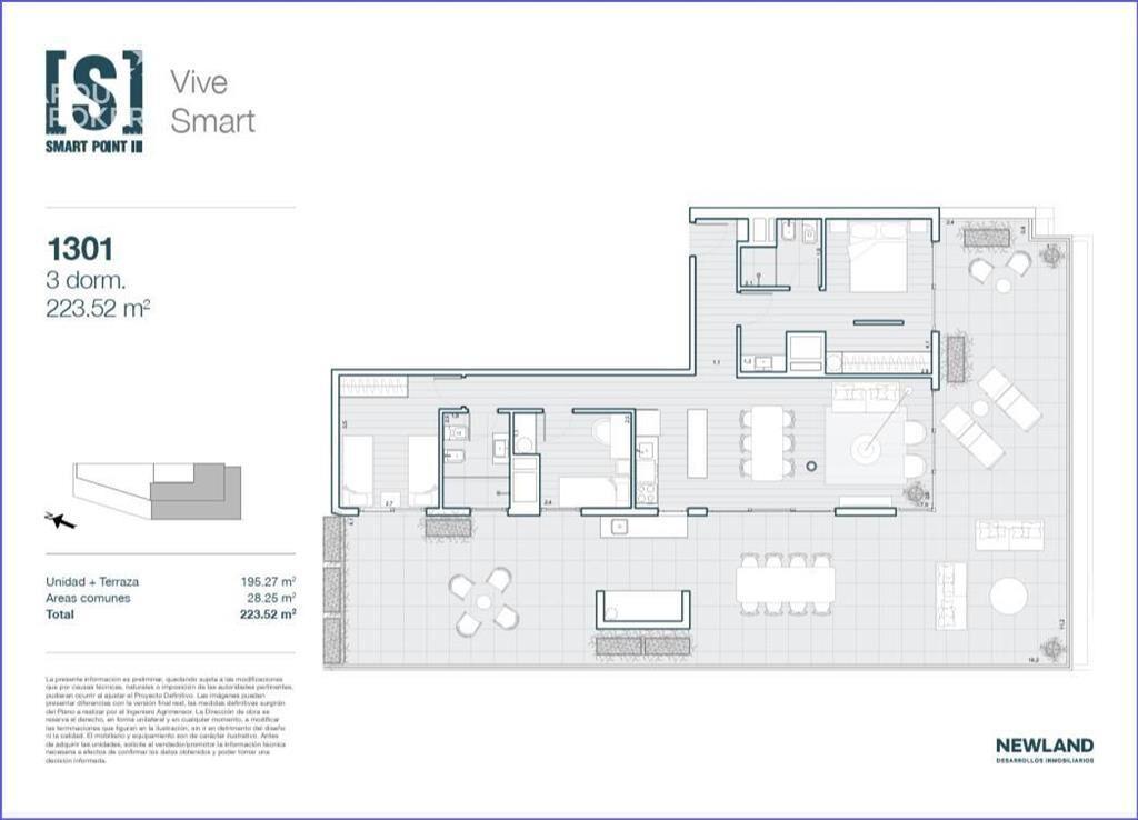 Apartamento penthouse de tres dormitorios en venta en  Tres