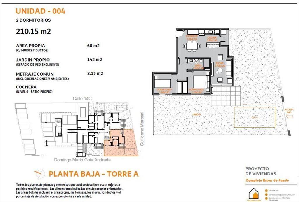 Venta apartamento 2 dormitorios gran terreno Pando