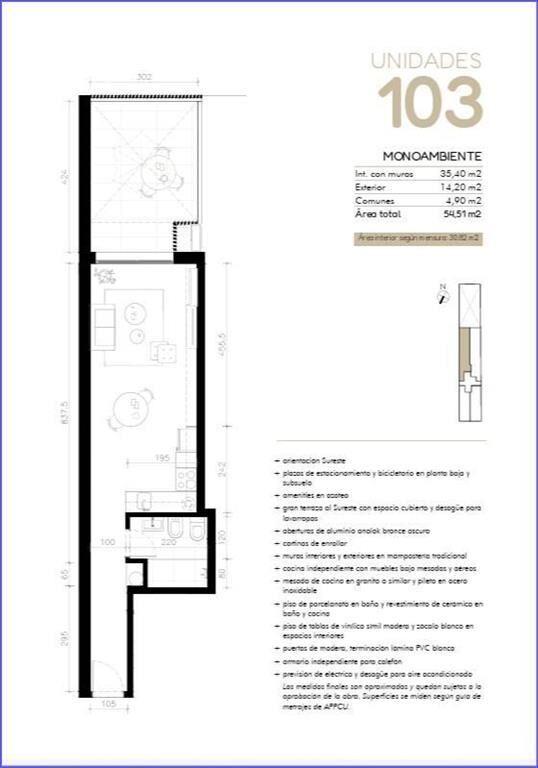 Apartamento monoambiente con patio en venta en Cordón Sur -