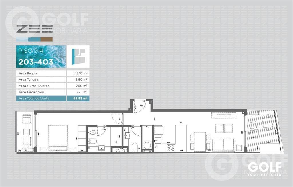 Venta de apartamento de 1 dormitorio con terraza en rambla