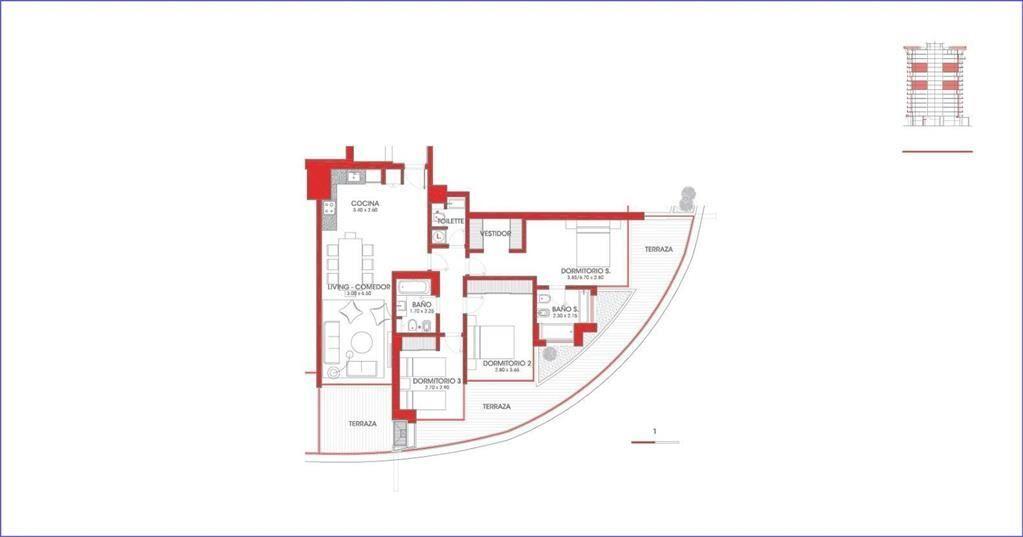 Apartamento de tres dormitorios en alquiler en Parque Roose
