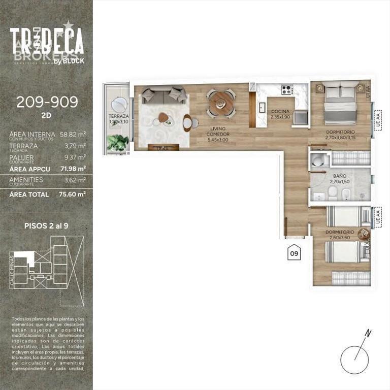 Apartamento de dos dormitorios en venta en Cordón Sur - 209