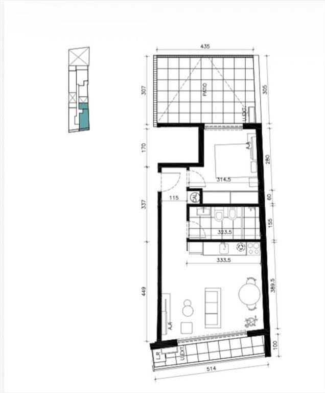 Venta apartamento 1 dormitorio con patio en Cordón
