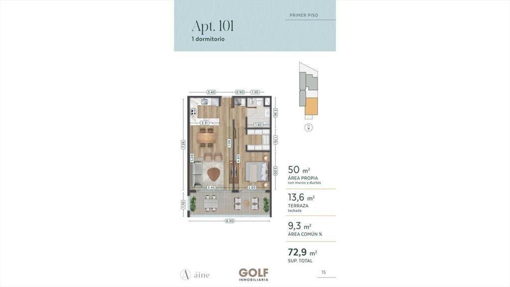 Venta apartamento de 1 dormitorio con terraza en Pocitos
