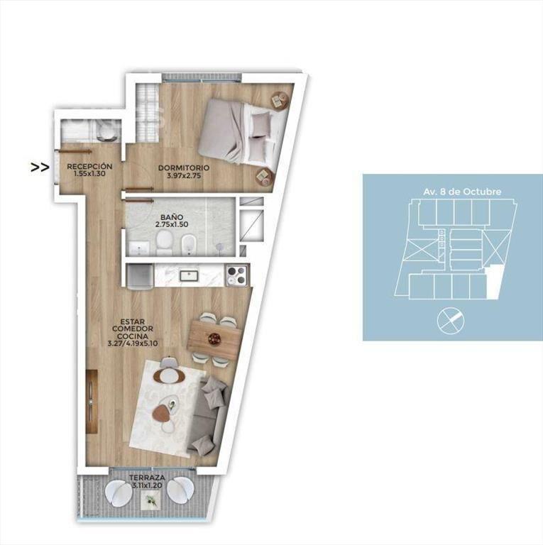Apartamento de un dormitorio en venta con renta en La Blanq
