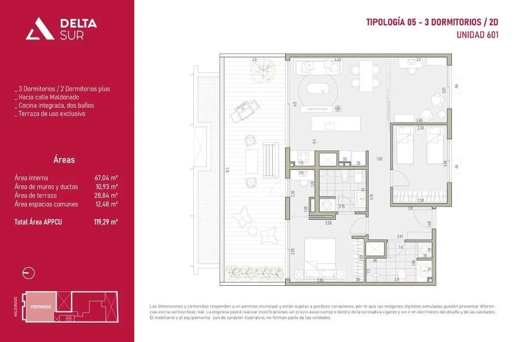 Venta de Penthouse 3 dormitorios en Delta Sur, Barrio Sur