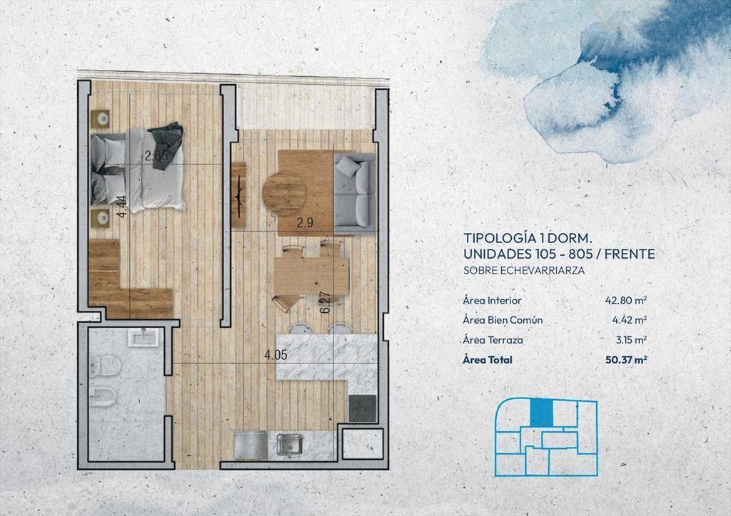Venta Apartamento 1 Dormitorio en Pocitos Nuevo