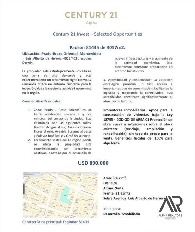 Venta De Terreno/lote Sobre Luis Alberto De Herrera. 305...
