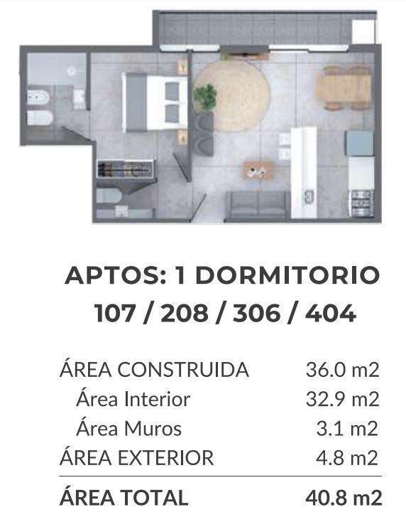 Venta apartamento 1 dormitorio y terraza. Punta Carretas. E