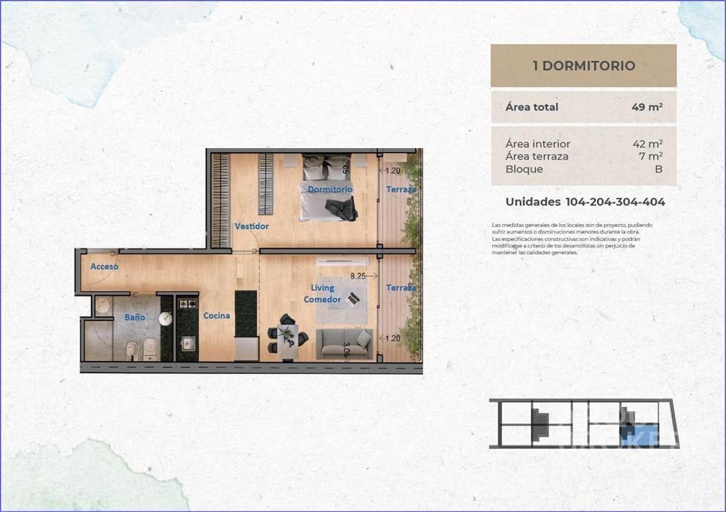Apartamento de un dormitorio en venta en Pocitos - 104B