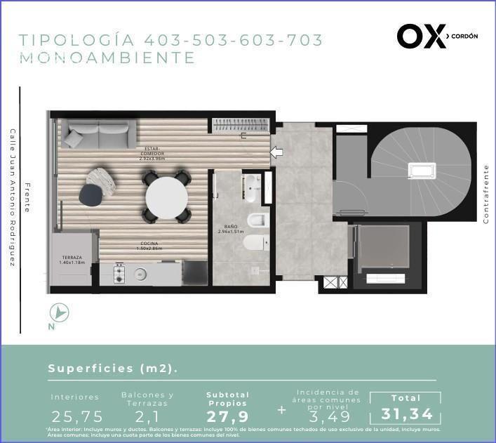 Apartamento monoambiente en venta en Cordón