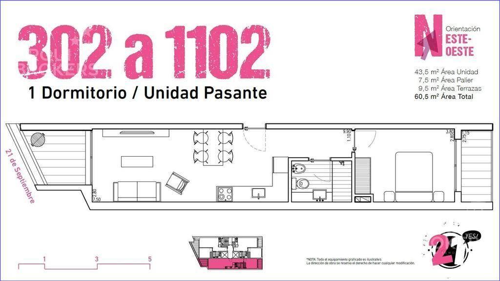 Apartamento de un dormitorio en venta en Parque Rodó - 1002