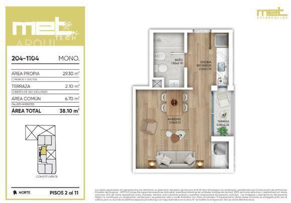Venta apartamento monoambiente en Cordón - 1104R