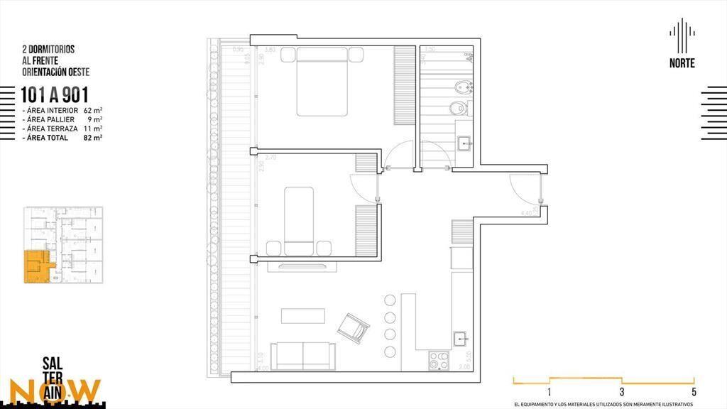 Venta de apartamento de 2 dormitorios en Cordón Sur