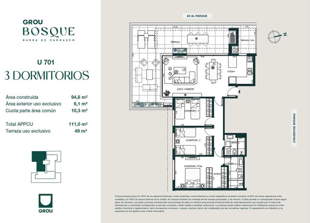 Venta de apartamento 3 dormitorios en Grou Bosque, Torre II