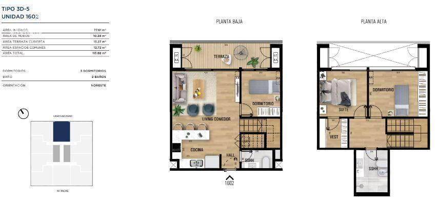 Apartamento dúplex de tres dormitorios en venta en Carrasco
