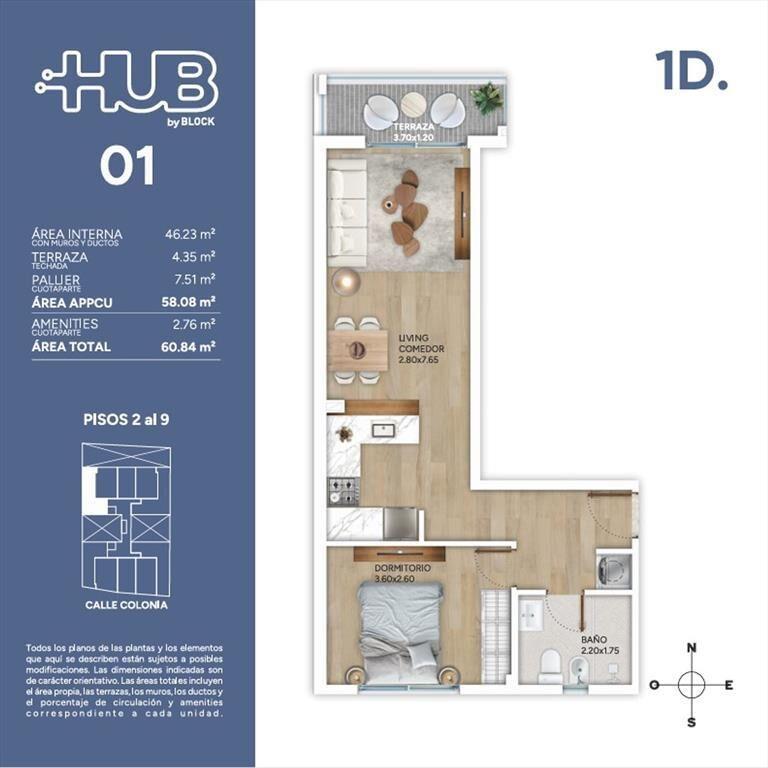 Venta Apartamento 1 dorm en Cordon con Amenities