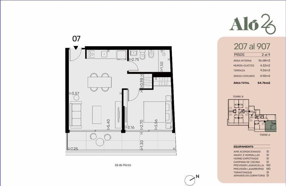 Apartamento de un dormitorio en venta en Pocitos - 307