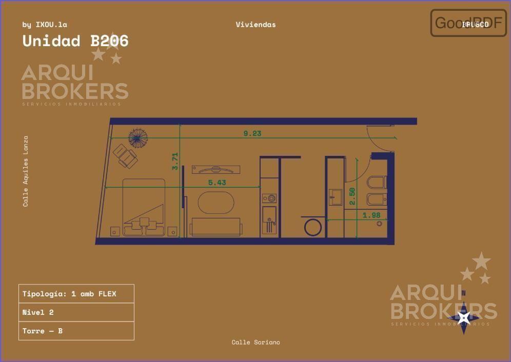 Apartamento monoambiente en venta en Centro -206B
