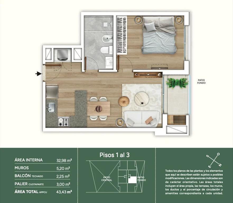 Venta de apartamento de 1 dormitorio en O2 Tower, Parque Bat