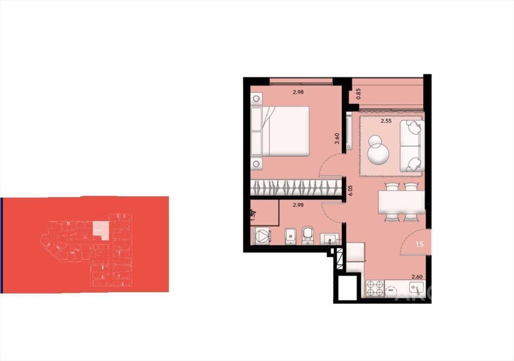 Apartamento de un dormitorio en alquiler en Cordón - 1014