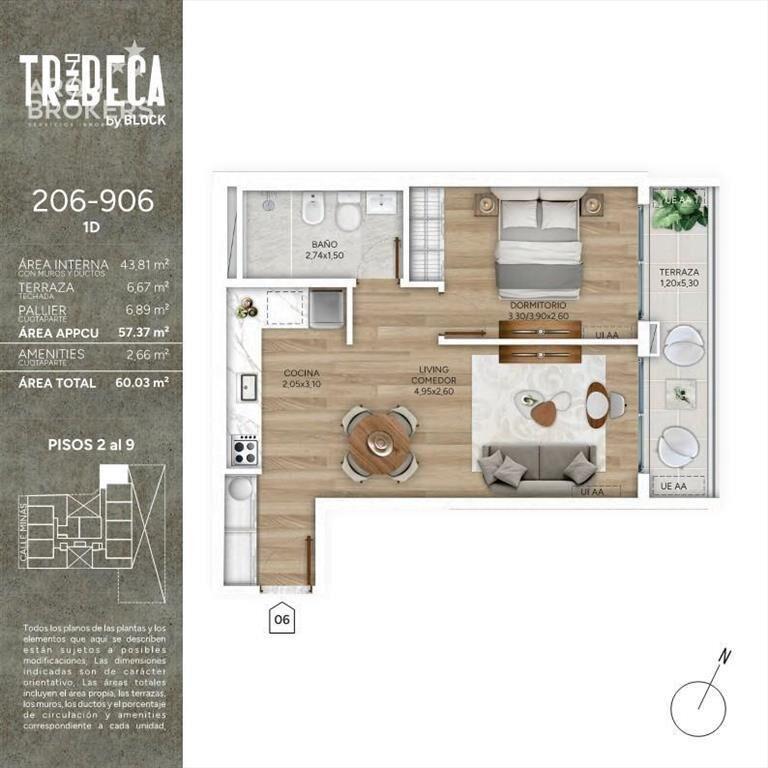 Apartamento de un dormitorio en venta en Cordón Sur - 606