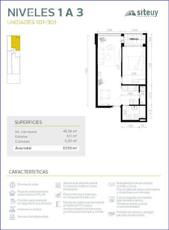 Apartamento de un dormitorio en venta en Cordón Sur - 101