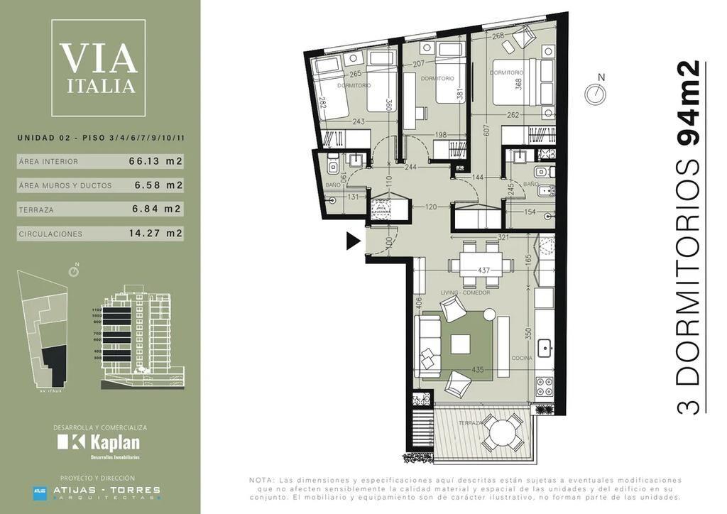 Venta de apartamento de 3 dormitorios en Vía Italia, Parque
