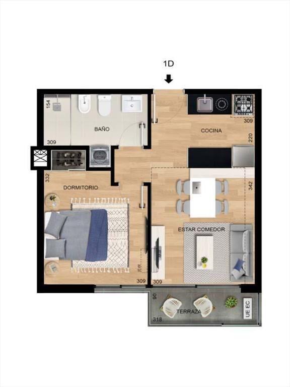 Venta de apartamento de 1 dormitorio con vista hacia la Ram