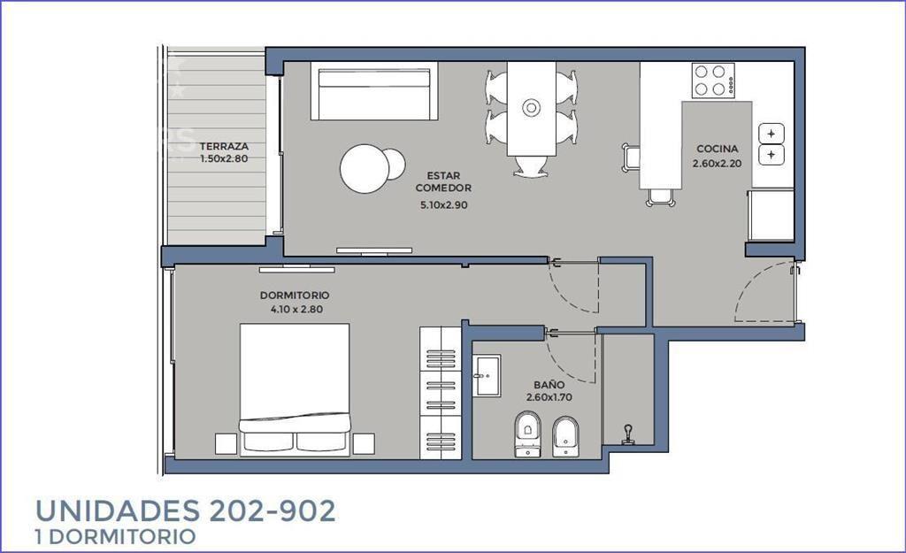 Apartamento de un dormitorio en venta en Pocitos - 602