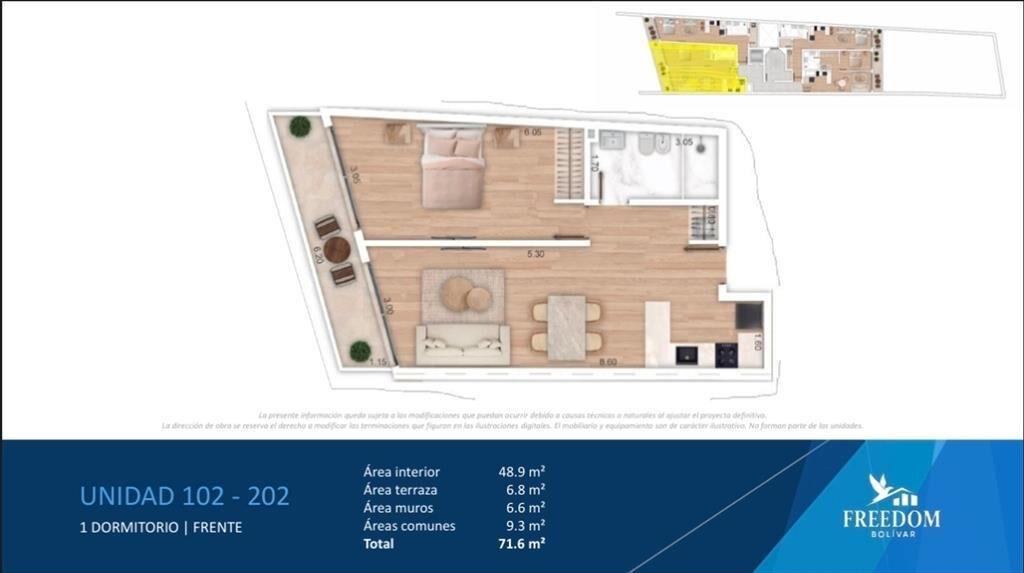 VENTA 1 DORMITORIO TERRAZA POCITOS  POZO