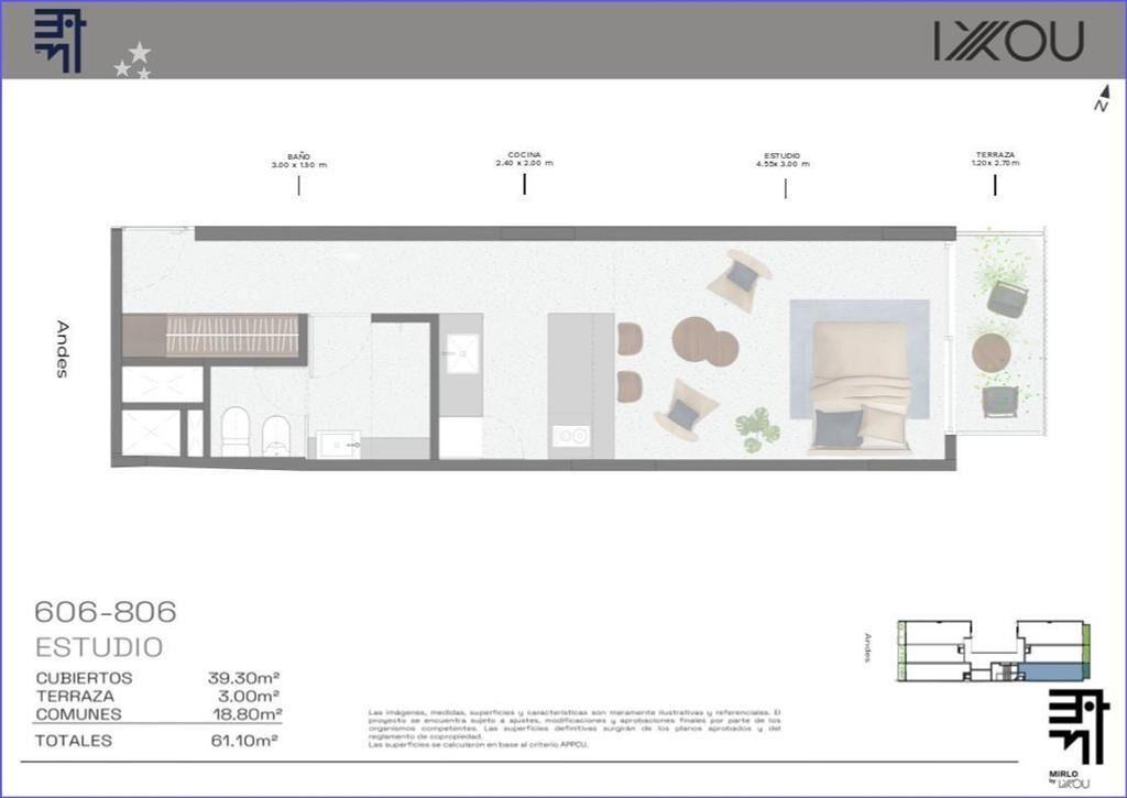 Apartamento monoambiente en venta en Barrio Sur - 806