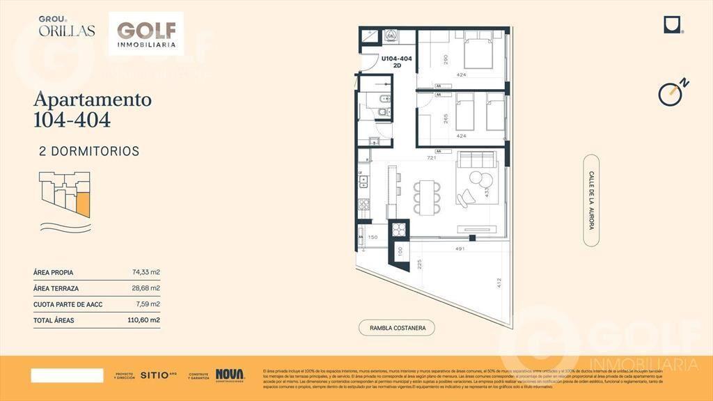 Venta de apartamento de 2 dormitorios con terraza y parrill