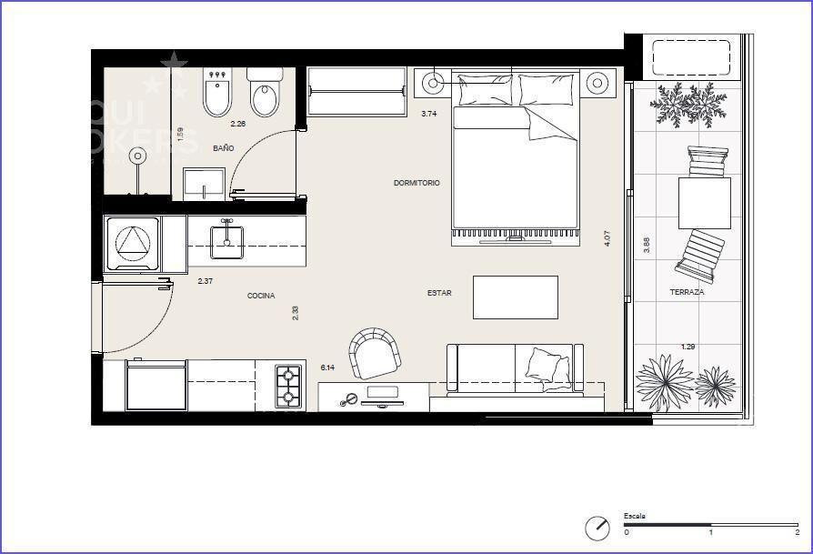 Apartamento monoambiente en venta en Buceo - 206