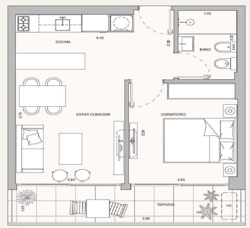 Venta Apartamento 1 dorm, terraza, Cordón Sur