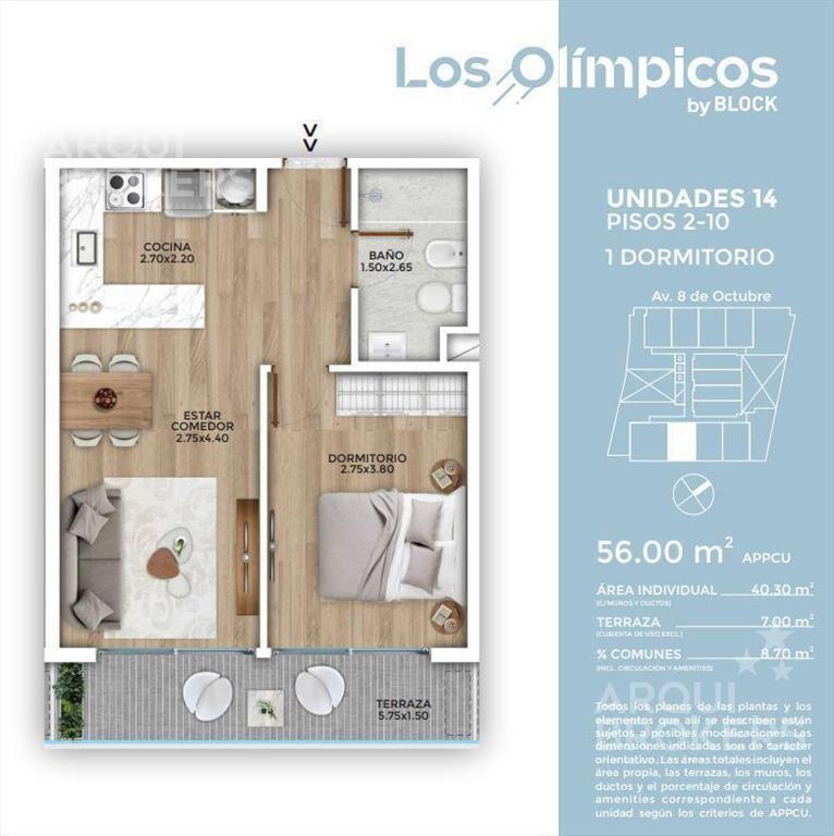 Venta apartamento un dormitorio en La Blanqueada - 514