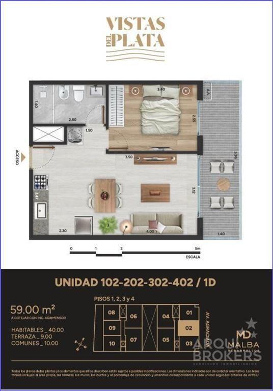 Apartamento  de un dormitorio en venta en Aguada - 302