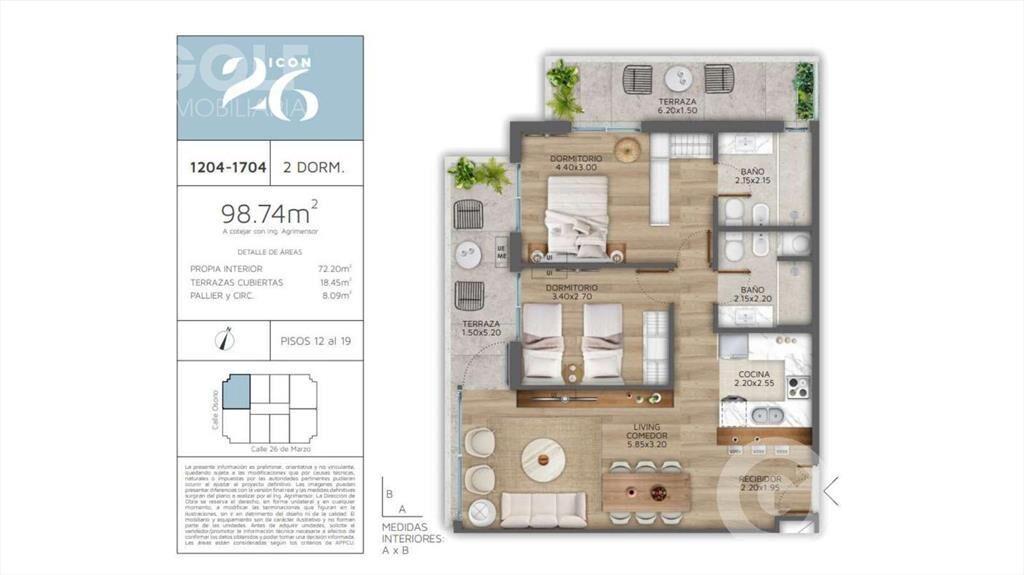 Venta de apartamento de 2 dormitorios con terraza en Pocito