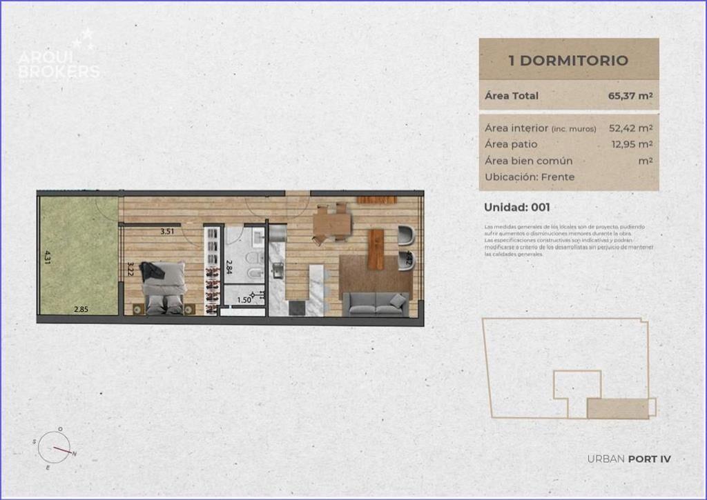Apartamento de un dormitorio con patio en venta en Pocitos