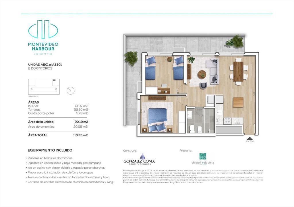 Venta de apartamento 2 dormitorios en Puerto de Montevideo