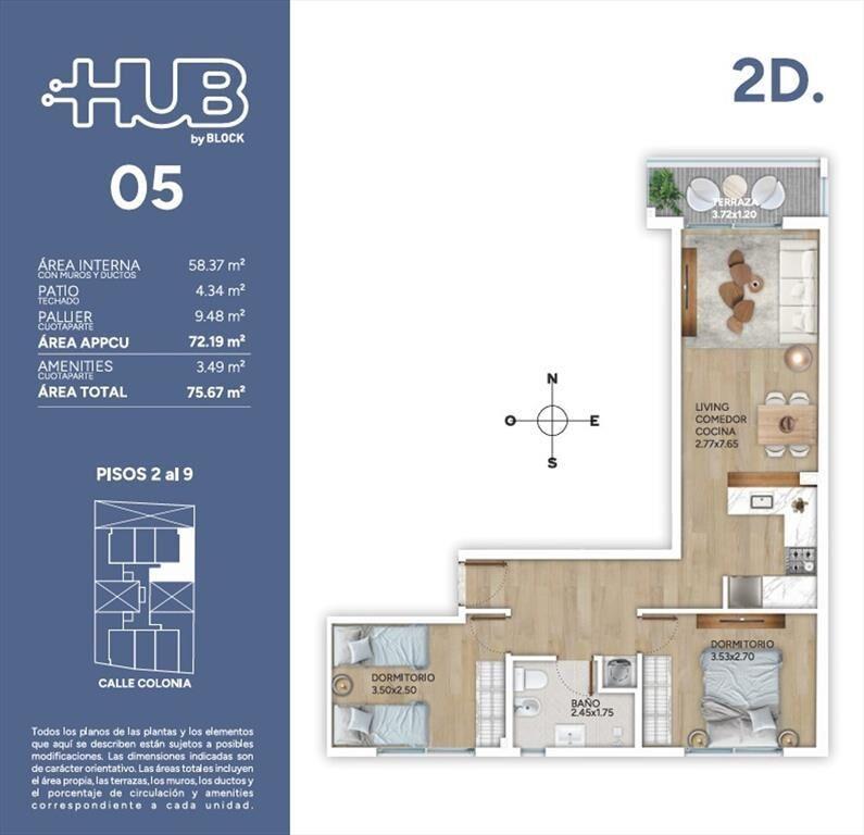 Venta Apartamento 2 dorm en Cordon con Amenities