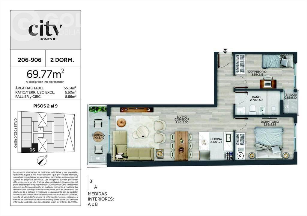 Venta de apartamento de 2 dormitorios en Cordón