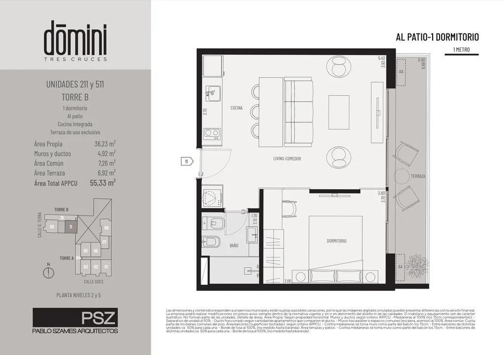 Venta de apartamento de 1 dormitorio, Domini Tres Cruces